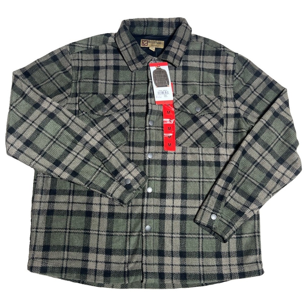 BC Clothing Heritage Mens M Green Plaid Waffle Knit Lined Shirt Jacket Shacket